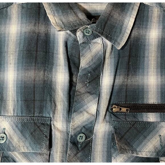 Eighty Eight Platinum Blue Plaid Boyfriend Button Down Shirt Reg Size Small - Picture 2 of 6